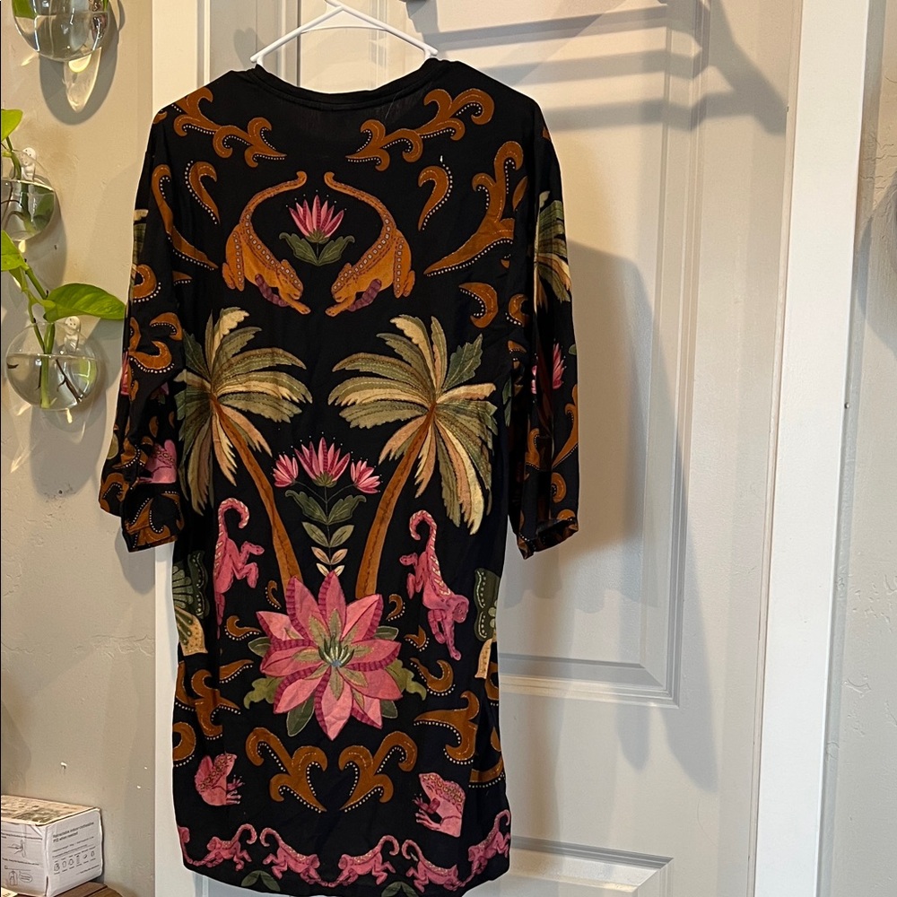 Farm Rio Floral Black and Pink Women's T-Shirt Dress - Picture 4 of 6